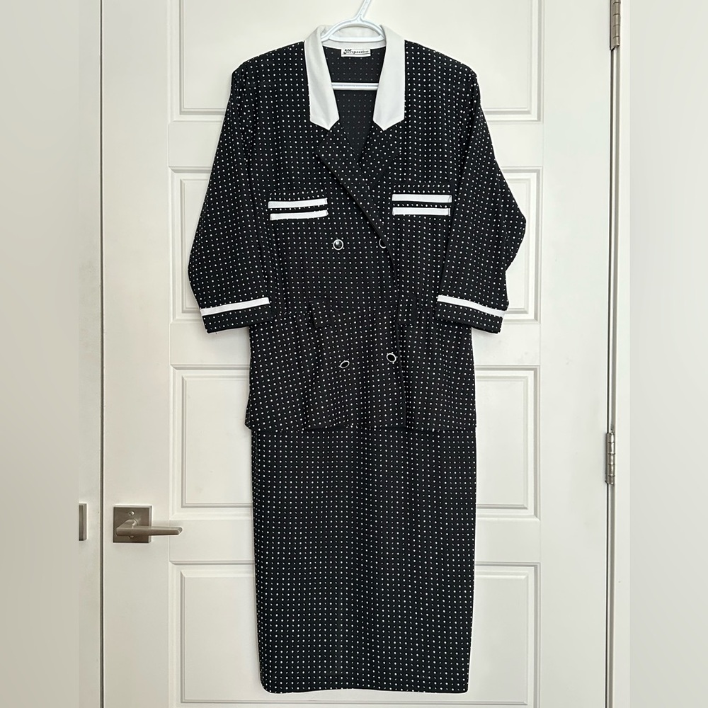Vintage Black and White Polka Dot Peplum Dress